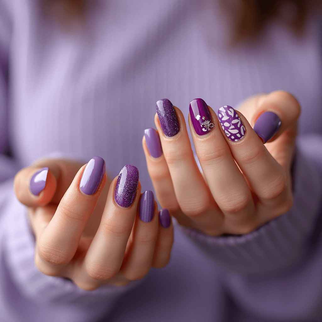 Purple Nail Design - Elegant purple gradient with glitter accents