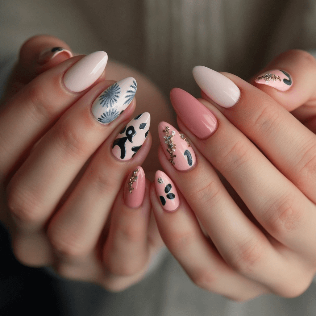 Trendy Almond Nail Designs - Modern almond-shaped nails with artistic patterns